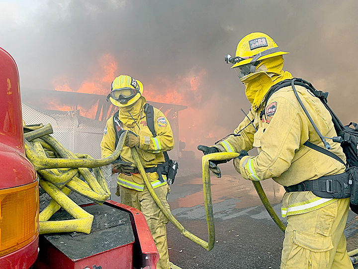 Firefighters on scene at the Villa Calimesa Mobile Home Park. Firefighters on scene at the Villa Calimesa Mobile Home Park.